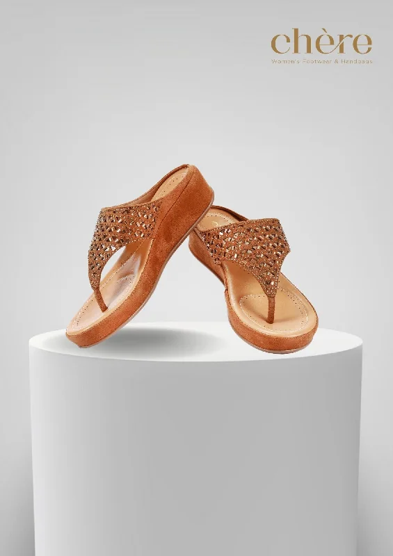 Brown Embellished Super Cushioned Sandals for Women