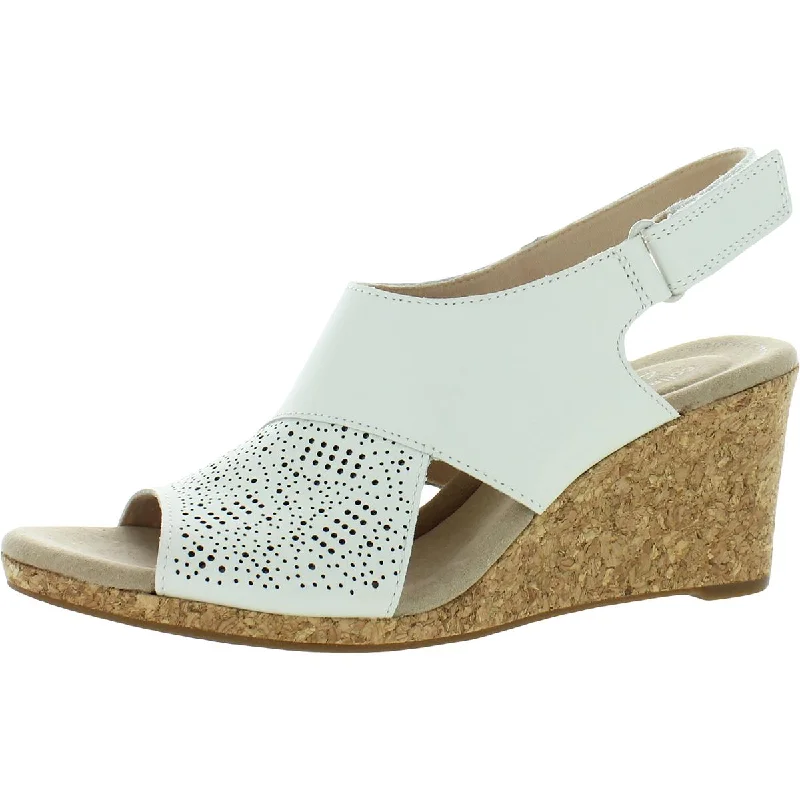 Clarks Lafley Joy Women's Leather Laser Cut Slingback Adjustable Wedge Sandals