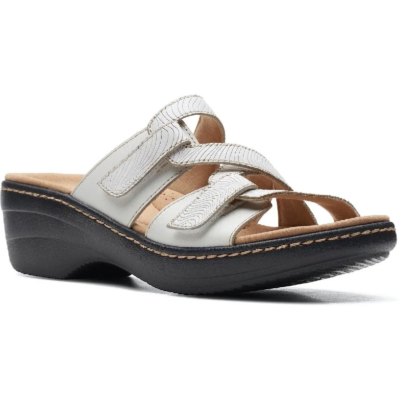 Clarks Womens Merliah Karli Faux Leather Slip On Wedge Sandals