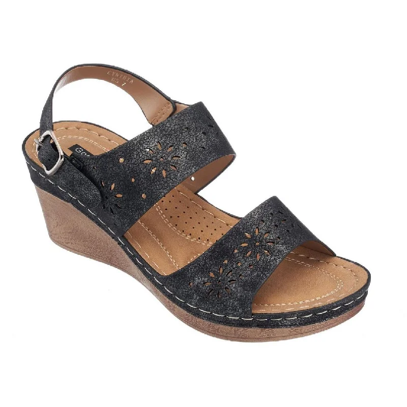 Good Choice Womens Cynthia Faux Leather Cushioned Footbed Wedge Sandals