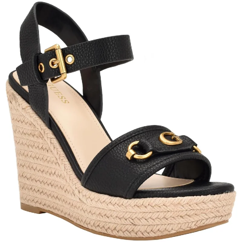 Guess Womens Hisley Faux Leather Ankle Strap Wedge Sandals