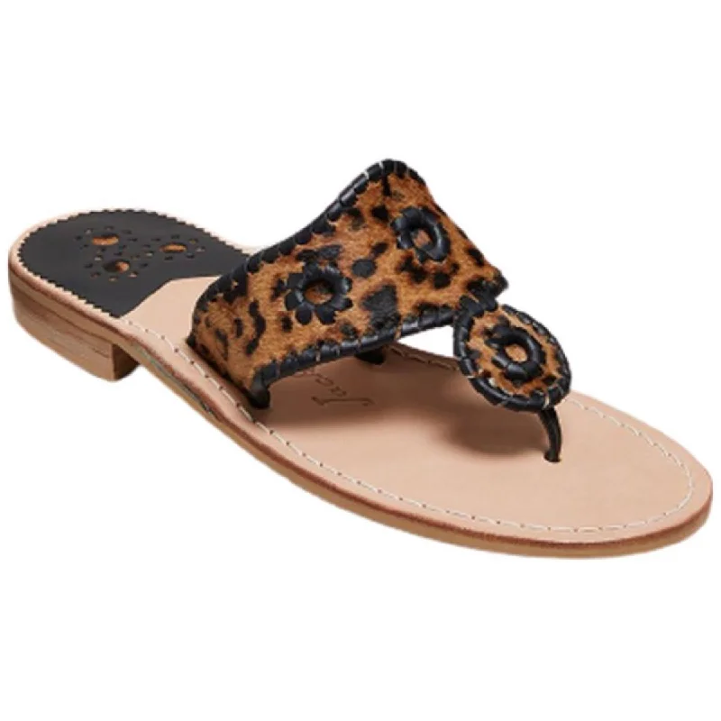 Jack Rogers Womens Haircalf Jack Leather Thong Slide Sandals