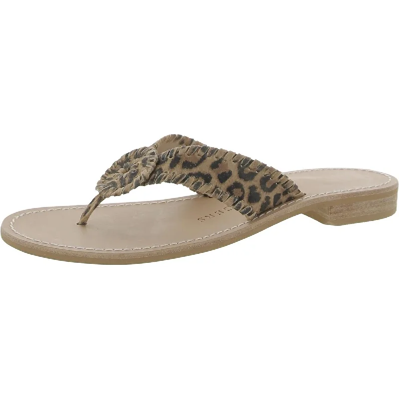 Jack Rogers Womens Ro Suede Leopard Print Thong Sandals