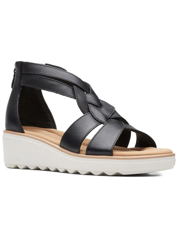 Jillian Bright Womens Leather Strappy Wedge Sandals