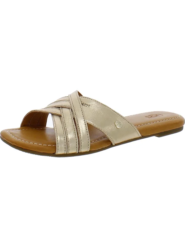 Kenleigh Womens Metallic Leather Slide Sandals