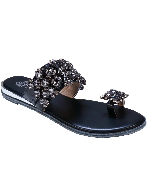 Nadin Womens Faux Leather Embellished Slide Sandals