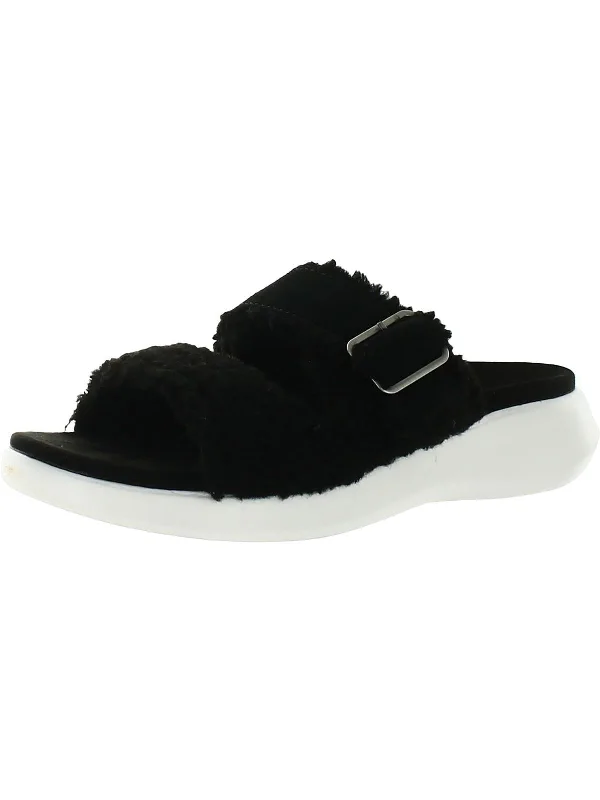 Pasea Womens Faux Fur Slip-On Slide Sandals