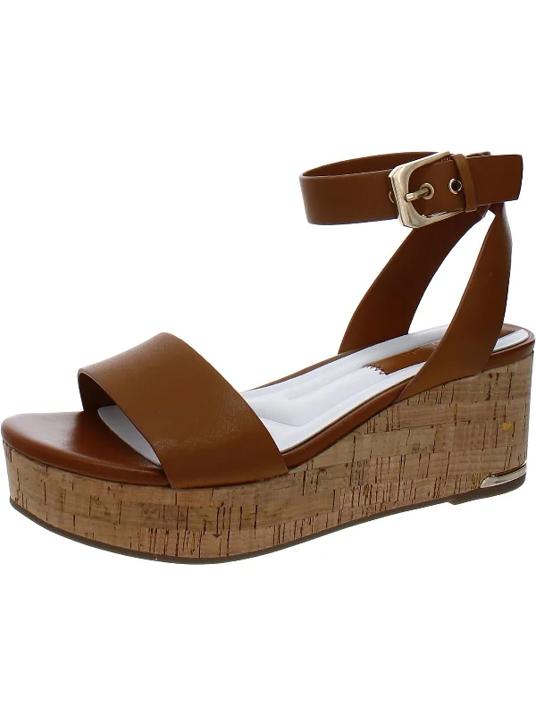 Presley Womens Leather Ankle Strap Wedge Sandals