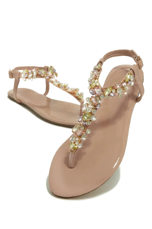 Santorini Beaches Embellished Sandals - Nude