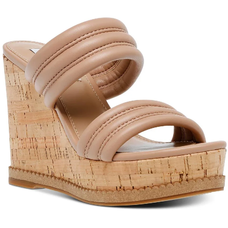 Steve Madden Womens Wipeout Faux Leather Cork Wedge Sandals