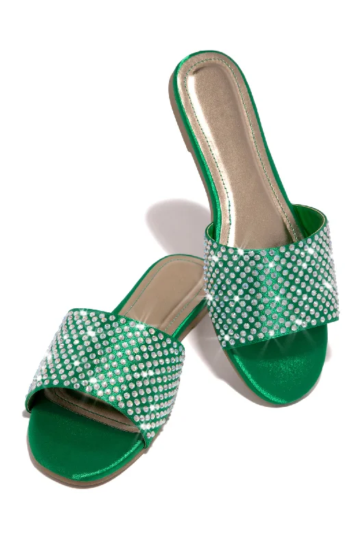 Ula Embellished Slip On Sandals - Green