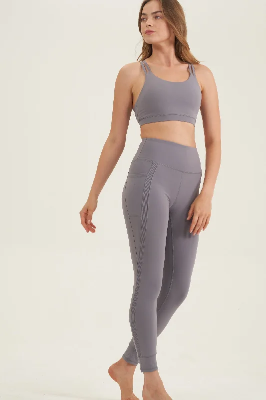 X BY GOTTEX GREY LEGGING WITH WITH RIB INSERTS