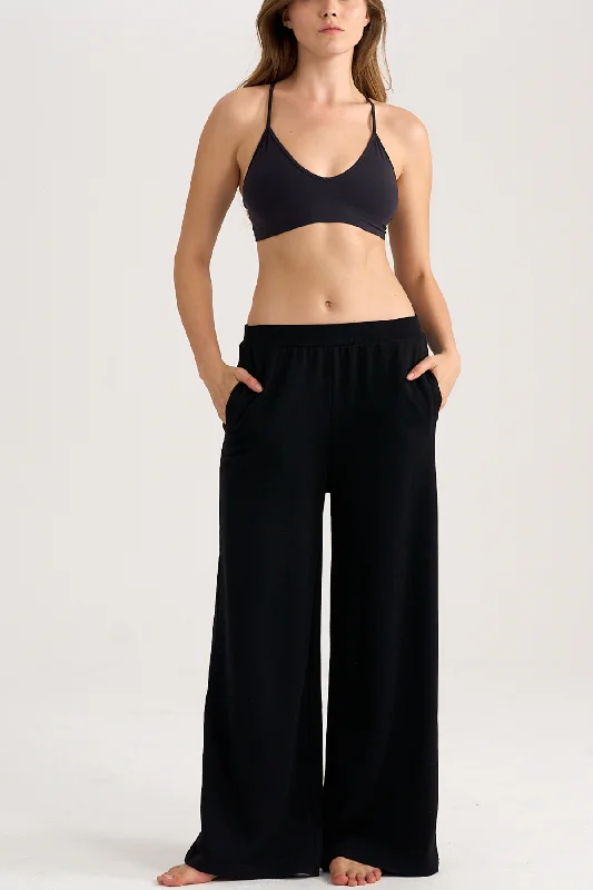 Wide leg French Terry Pants in Black