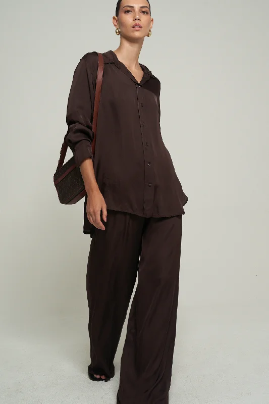 SATIN WIDE-LEG PANTS IN BROWN