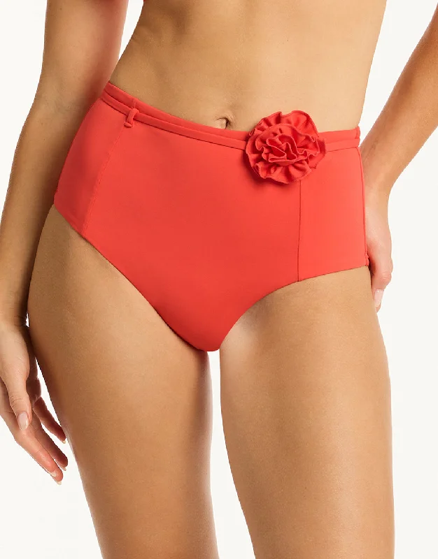 Casa Del Mar Belted High Waist Bikini Pant - Flame