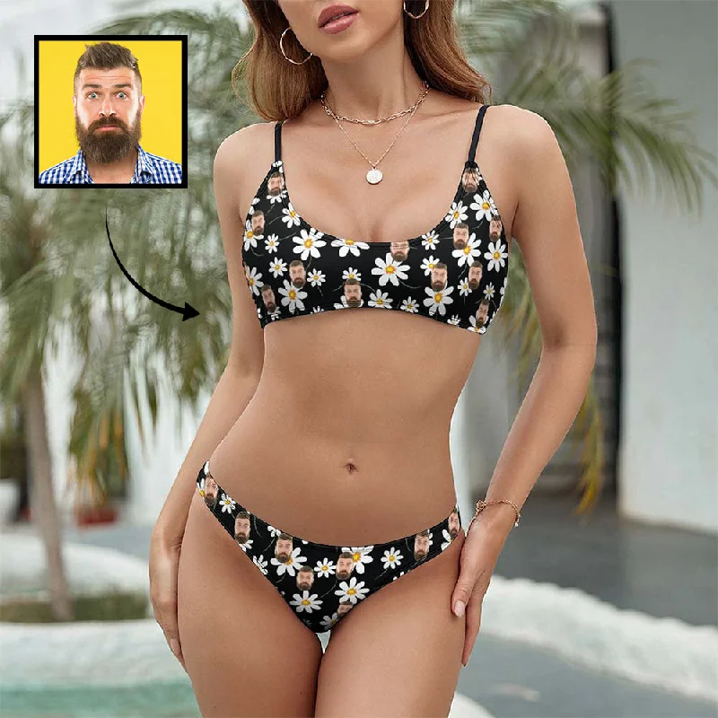 Custom Face Little Daisy Flower Swimsuit Bikini Personalized Face Slip Bikini Swimsuit For Women