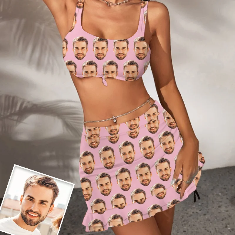 Custom Boyfriend Face Pink Bikini Personalized Face Swimsuit For Women