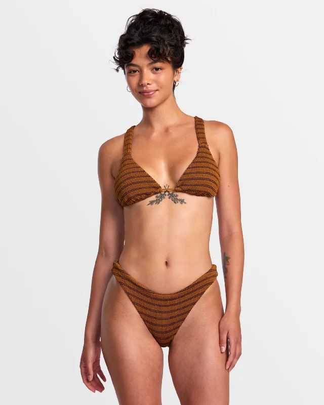 Grooves Stripe Wide Crossback Triangle Bikini Top - Workwear Brown