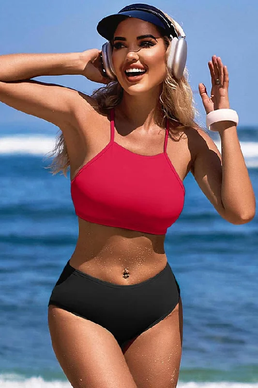 High Neck Adjustable Shoulder Strap Crisscross Bikini