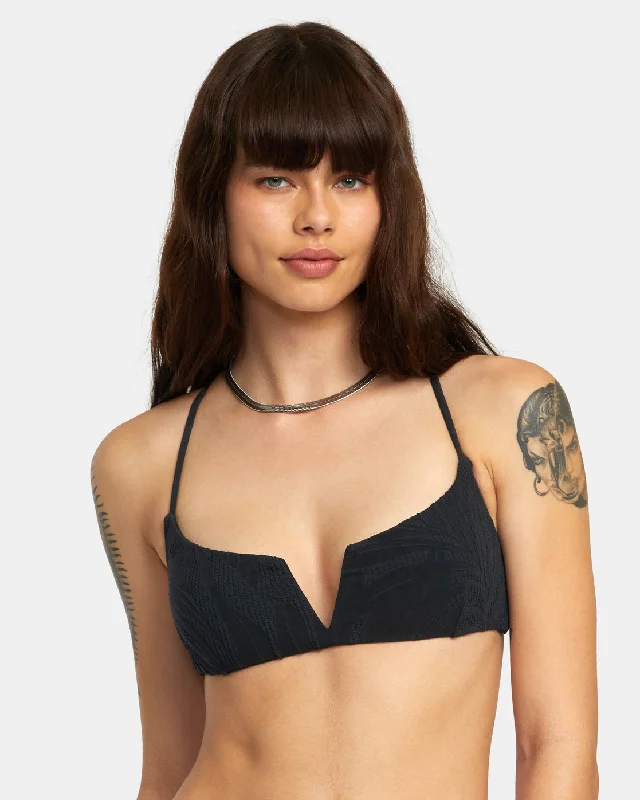 Palm Grooves V Wire Crossback Bikini Top - Black