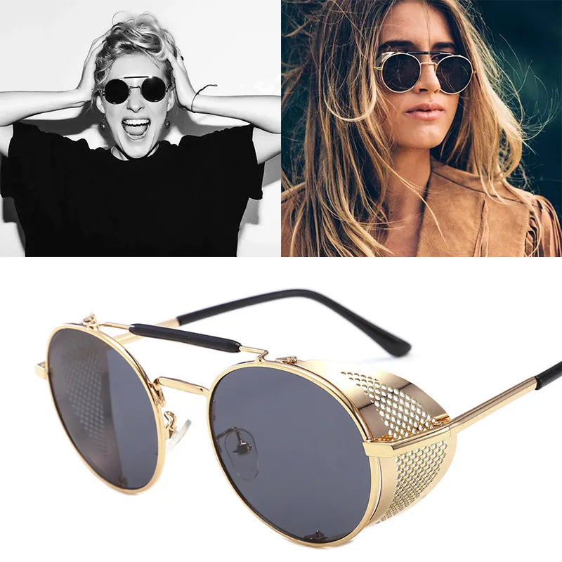 Round Steampunk Metal Sunglasses For Men & Women