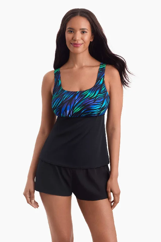 Glazed Skin Scoopneck Tankini Top - Blue Green