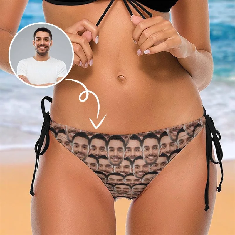 Side Tie-Custom Seamless Face Personalized Bikini Swimsuit Bottom