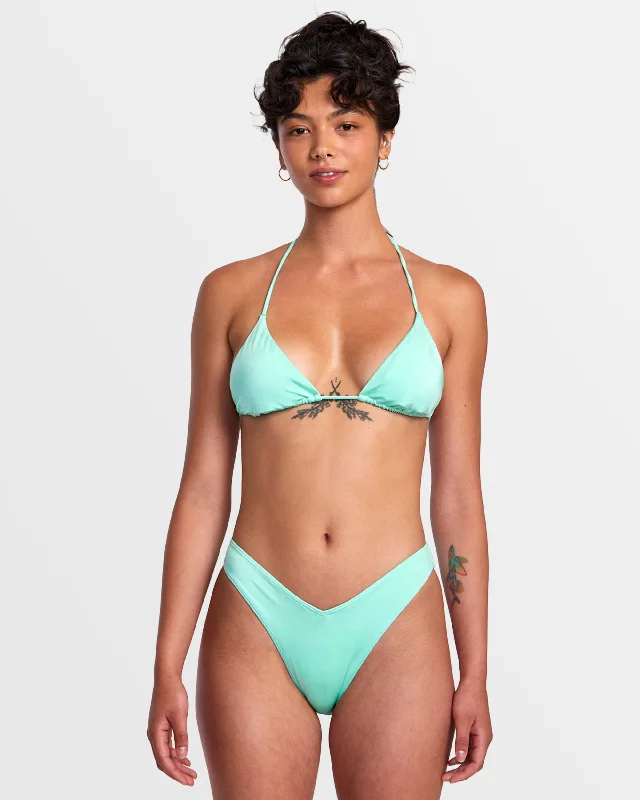 Solid Shimmer Triangle Bikini Top - Ice Green