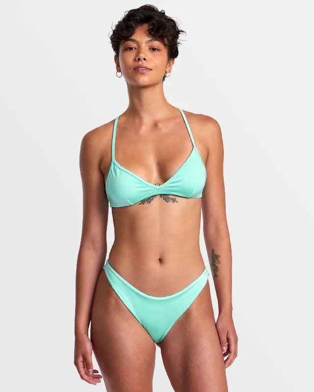 Solid Shimmer Crossback Triangle Bikini Top - Ice Green