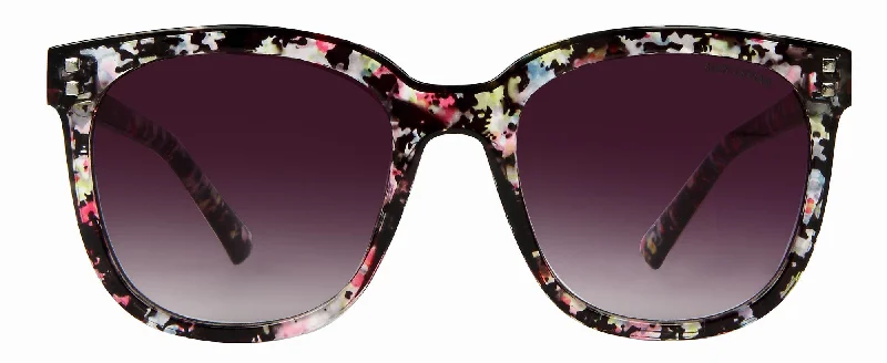 Suzy Levian Women's Black Floral Square Lens Silver Accent Sunglasses