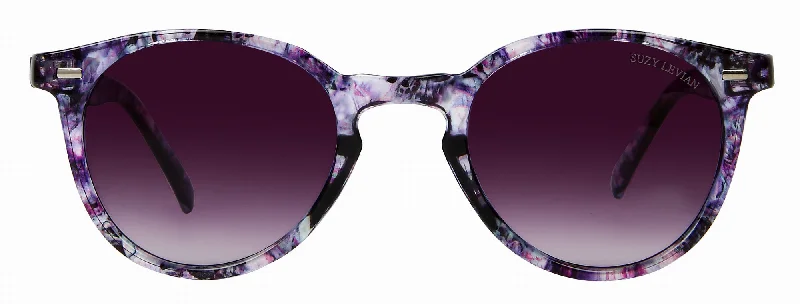 Suzy Levian Women's Purple Tortoise Round Lens Silver Accent Sunglasses