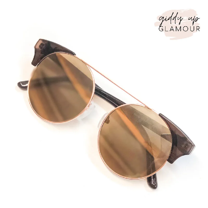 The Nina Round Cat Eye Sunglasses in Rose Gold and Brown