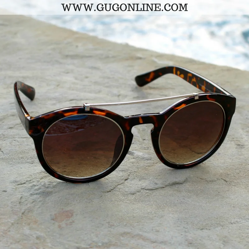 The Quinn Round Aviator Sunglasses in Tortoise with Silver Trim