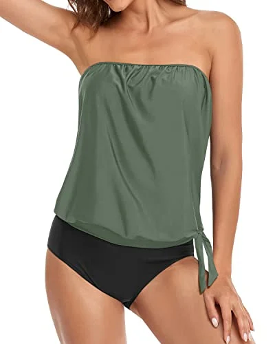 Adjustable Bandeau Tankini Tops For Women-Olive Green