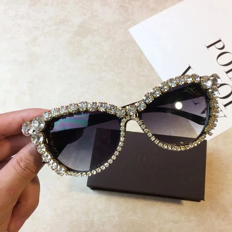 Women's Fashion Cat Eye Bling Diamond Rhinestone Sun Glasses