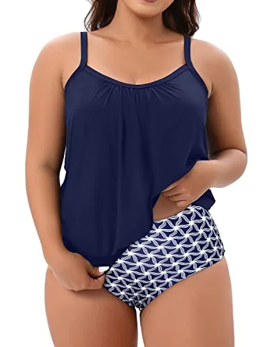 Tummy Control Tankini Swimsuits For Women-Navy Blue Tribal