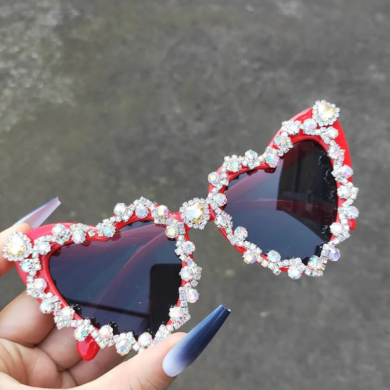 Women's Vintage Hip-Hop Crystal Diamond Heart-Shaped Sunglasses